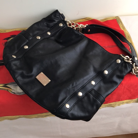 Michael Kors Large Shoulder tote Black soft leather Delancy bag Gold tone chains - Picture 12 of 16